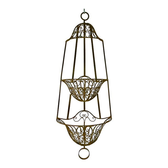 1950s Vintage Italian Mediterranean Boho Chic 2 Tier Ironwork Jardinere Planter, Wall Mounted. For Sale