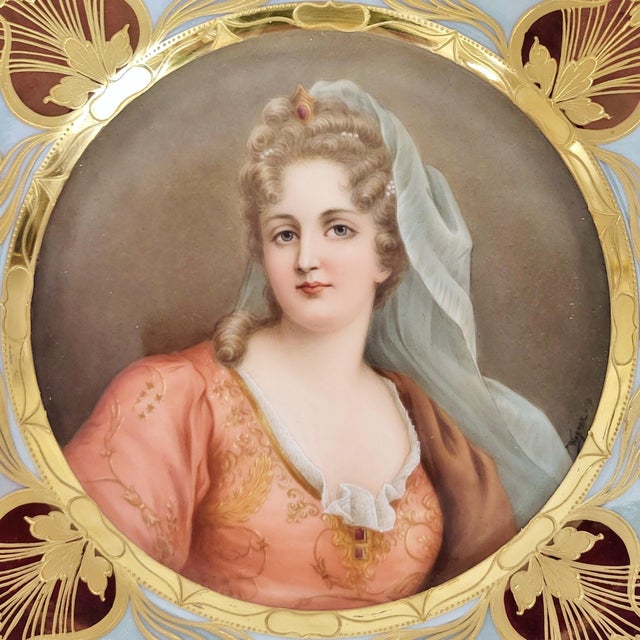 French 19th C Austrian Royal Vienna Porcelain Portrait Plate of Duchesse De Bourgogne by Wagner For Sale - Image 3 of 13
