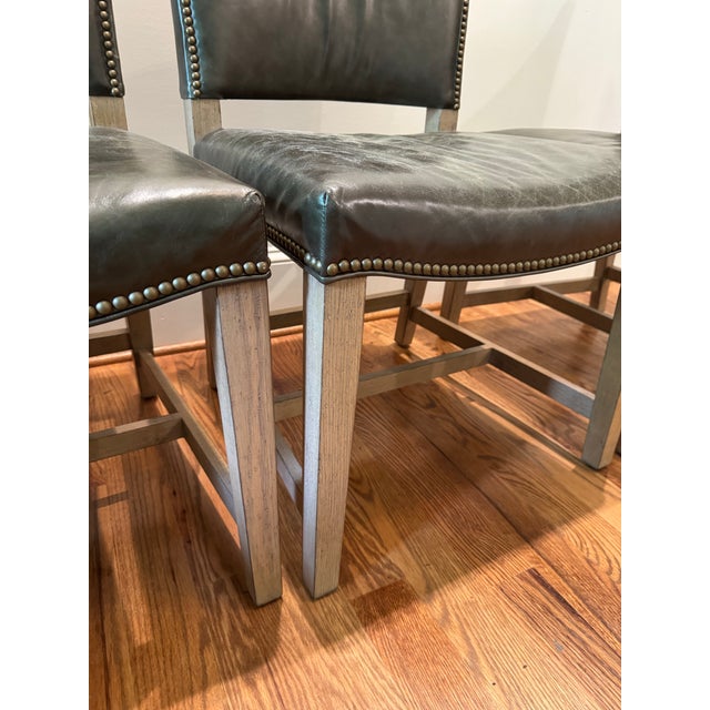 2020s Set of 4 Custom Green Leather Lee Industries Dining Chairs For Sale - Image 5 of 11