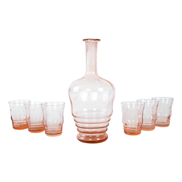 Vintage Italian Glasses and Carafe, 1970s, Set of 6 For Sale