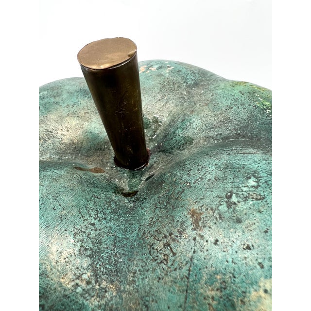 Oversized Vintage Painted Terracotta Apple Sculpture With Verdigris Finish - Sculptural, European Cottage, Organic Modern For Sale - Image 10 of 14