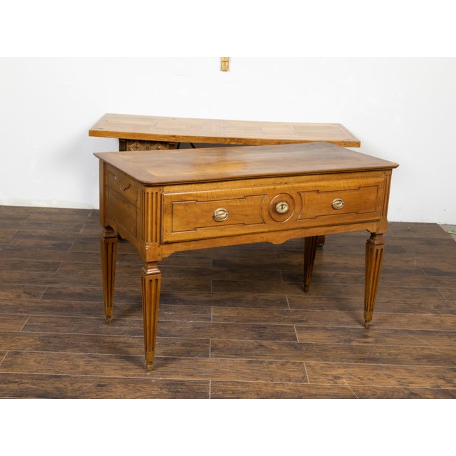 Wood French Louis XVI Style 19th Century Walnut Table with Single Carved Drawer For Sale - Image 7 of 12