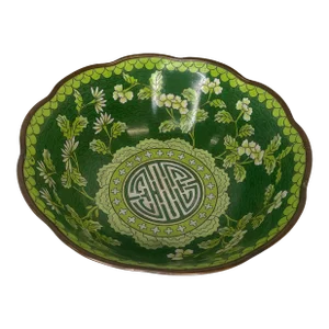 Vintage Chinese Cloisonne Bowl With Scalloped Edge