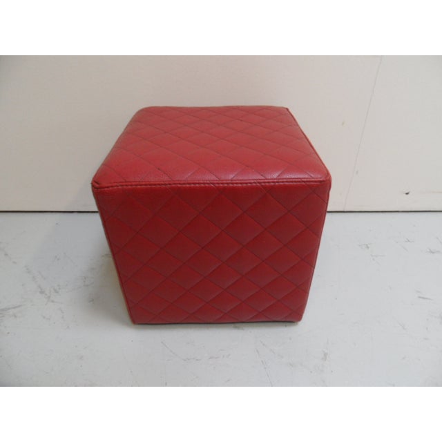 1960s Vintage Red Leather Ottoman, 1960s For Sale - Image 5 of 9