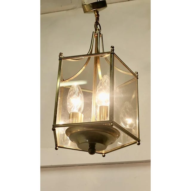 Mid-Century Modern Art Deco Brass and Glass Lanterns, 1960s, Set of 2 For Sale - Image 3 of 9