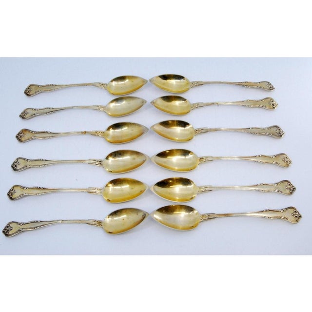 Silver-Gilded Teaspoons with Shell Spouts and Embossed Handles, Set of 12 For Sale - Image 3 of 4
