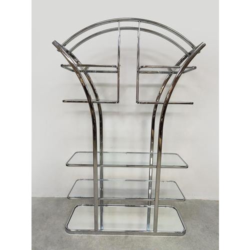 1970s Vintage Italian Chrome & Glass Bookcase, 1970s For Sale - Image 5 of 7