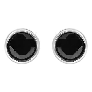 .925 Sterling Silver 1 1/4 Cttw Round Brilliant-Cut Black Diamond Bezel-Set Stud Earrings with Screw Backs, A Pair For Sale