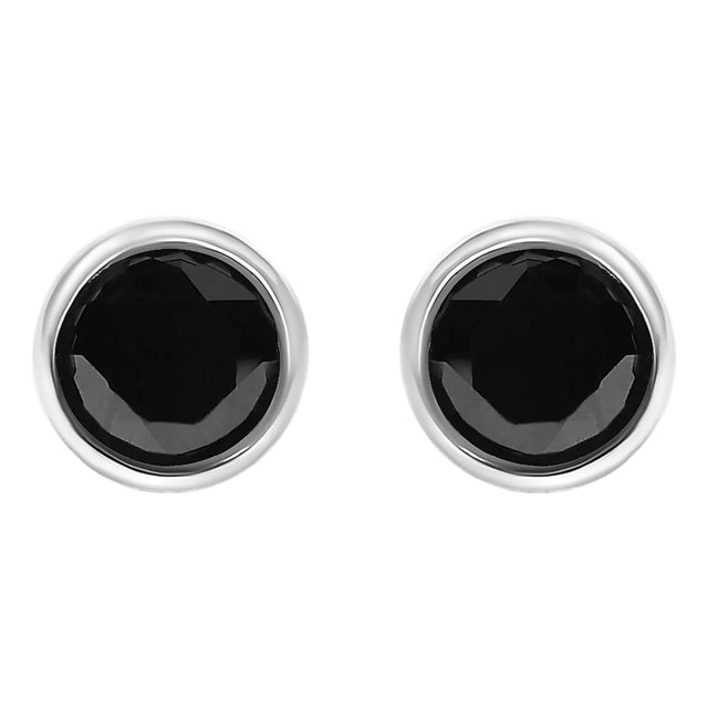 .925 Sterling Silver 1 1/4 Cttw Round Brilliant-Cut Black Diamond Bezel-Set Stud Earrings with Screw Backs, A Pair For Sale