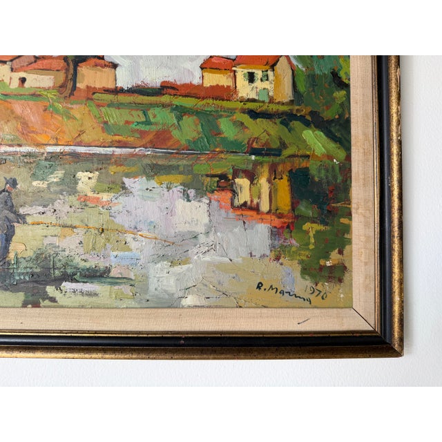 1970 Rodolfo Marma Italian Impressionist Landscape Oil on Board Painting – “L’Arno a Rovezzano,” Florence, Italy, Framed For Sale - Image 10 of 12