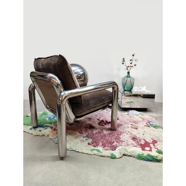 Chrome Armchair in Velvet Brown by Hkliving For Sale - Image 4 of 7