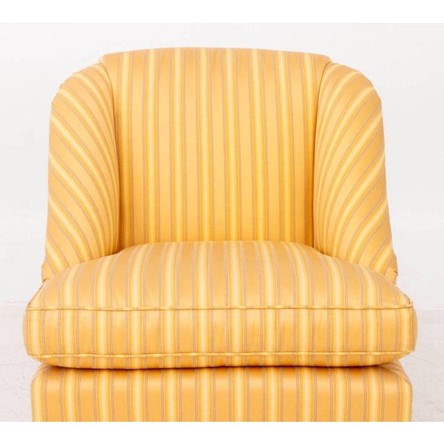 Late 20th Century Baker Yellow Striped Silk Lounge Chairs, Pair For Sale - Image 5 of 13