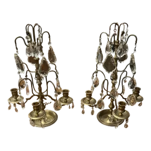 Pair of French Brass and Crystal Girandoles