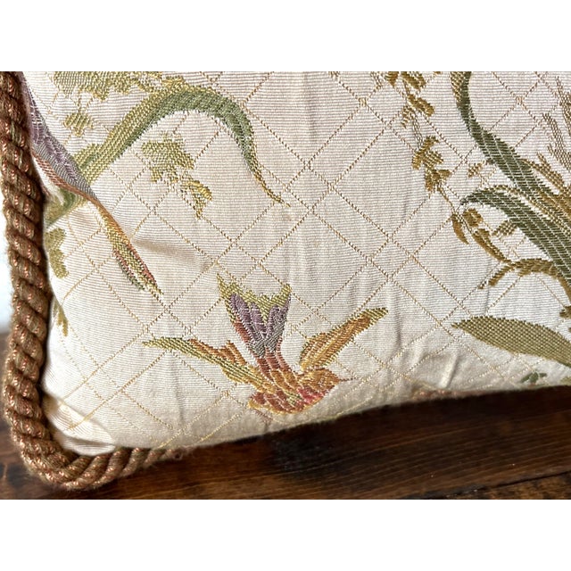 1990s Lumbar Pillow With Birds and Rope Trim For Sale - Image 6 of 8