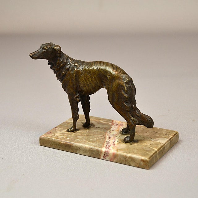 Art Deco Bronze Sculpture of a Russian Borzoi Hound on a Marble Base, 1920s-1940s For Sale - Image 3 of 11