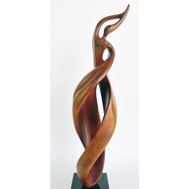 Black 1980s Organic Modern Carved "Spiral" Abstract Wood Sculpture on Acrylic Cube Base For Sale - Image 8 of 11