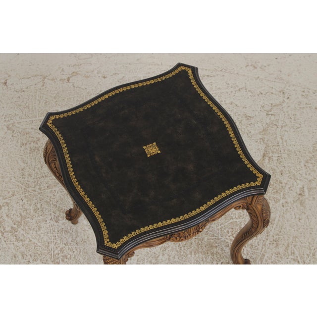 Maitland - Smith Maitland Smith Leather Top Carved French Lamp Table For Sale - Image 4 of 14
