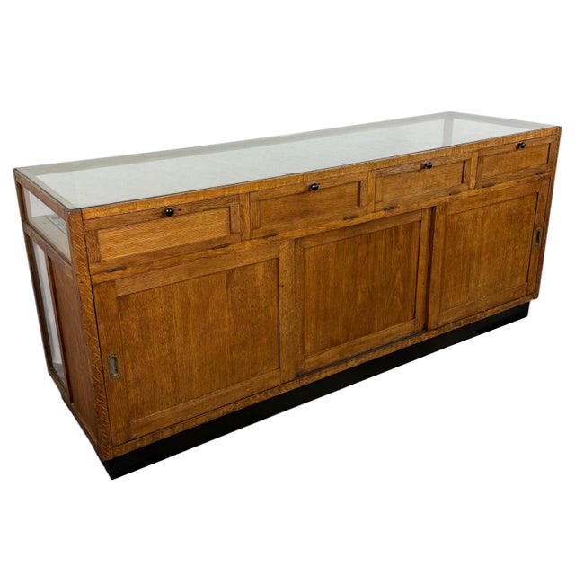 Large Vintage Oak Shop Display Counter, 1930s For Sale - Image 11 of 16