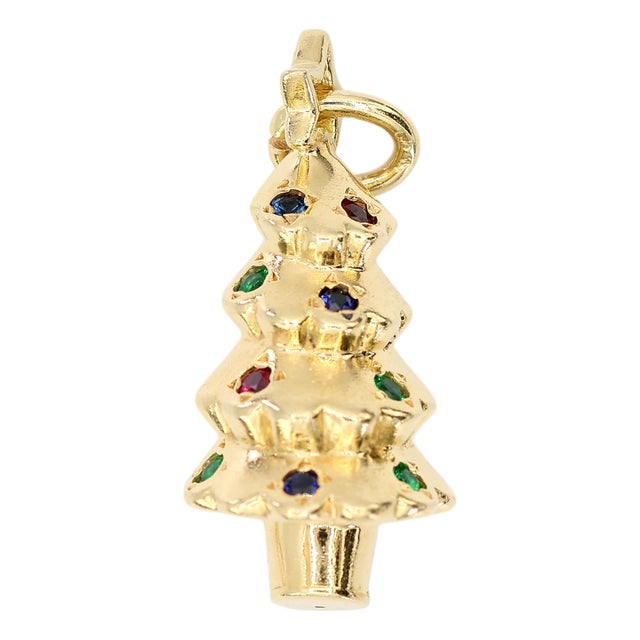 Tiffany & Co. 18k 750 Yellow Gold Rainbow Gemstone Christmas Tree Charm Pendant For Sale