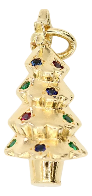 Tiffany & Co. 18k 750 Yellow Gold Rainbow Gemstone Christmas Tree Charm Pendant
