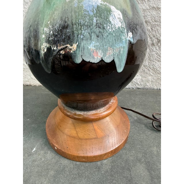 1950s Huge Drip Glaze Pottery Ceramic Lamp Mid Century Modern 37” Blue Green Black For Sale - Image 10 of 10
