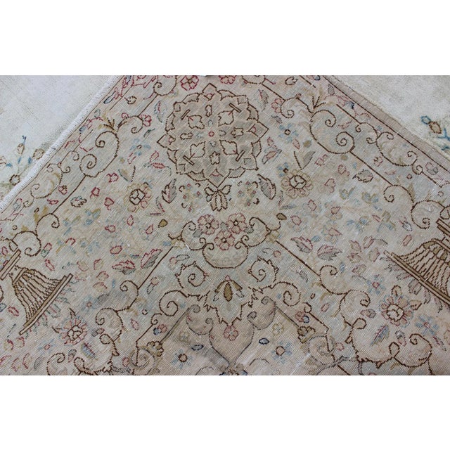 Traditional Antique Persian Kerman Rug Featuring Central Medallion and Delicate Botanical Motifs 6′10″ × 7′1″ For Sale - Image 3 of 6