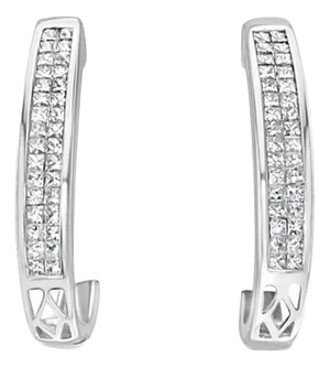 Princess Cut Double Row Diamond Earrings 1.00cttw 14K White Gold, 2 Pieces