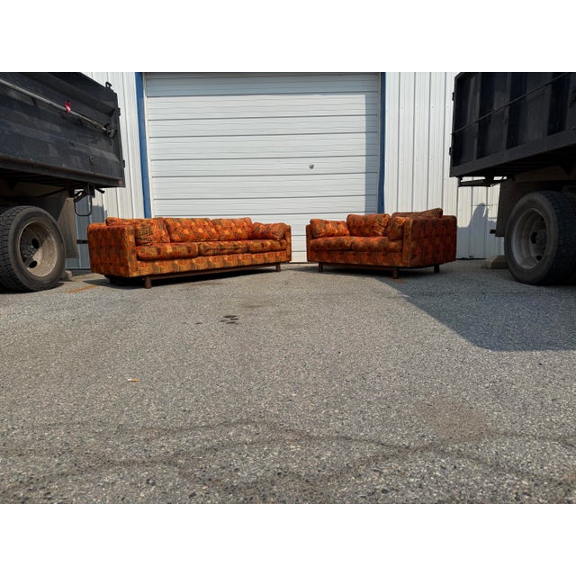 Burnt Orange Selig of Monroe Mid-Century Modern Geometric Pattern Pit Sofa For Sale - Image 8 of 12