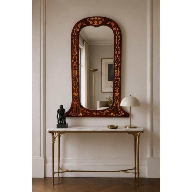 Venetian Inlaid Walnut Mirror with Rococo Marquetry from Bassanos Ebanistery, 1890s For Sale - Image 9 of 10