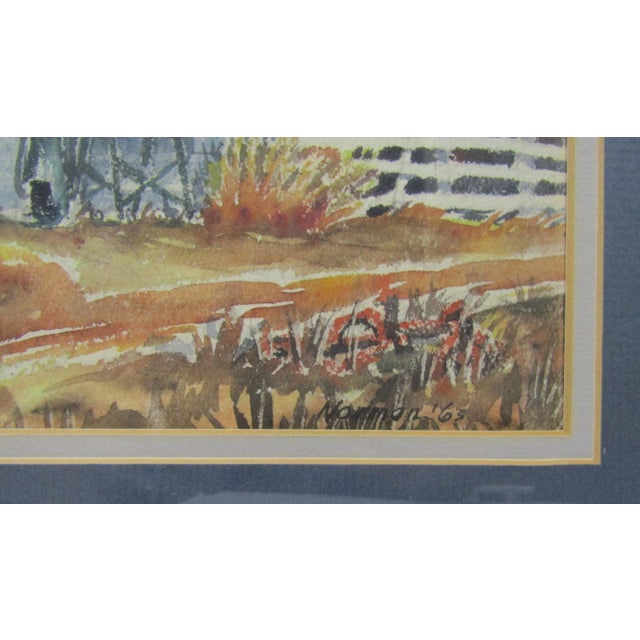 Brown Vintage Watercolor Painting Old Country House/Barn by Norman (1963) For Sale - Image 8 of 9