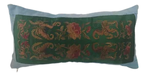 Jade Silk Asian Embroidered Floral Butterfly Pillow