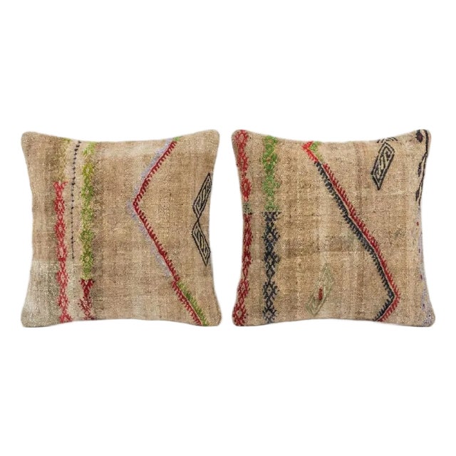 Turkish Kilim Pillow Cover 16'' X 16'' - Set of Two For Sale