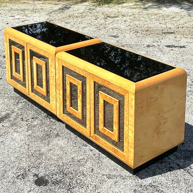 Wood Vintage Romweber Burl and Mirror Nightstands - a Pair For Sale - Image 7 of 9