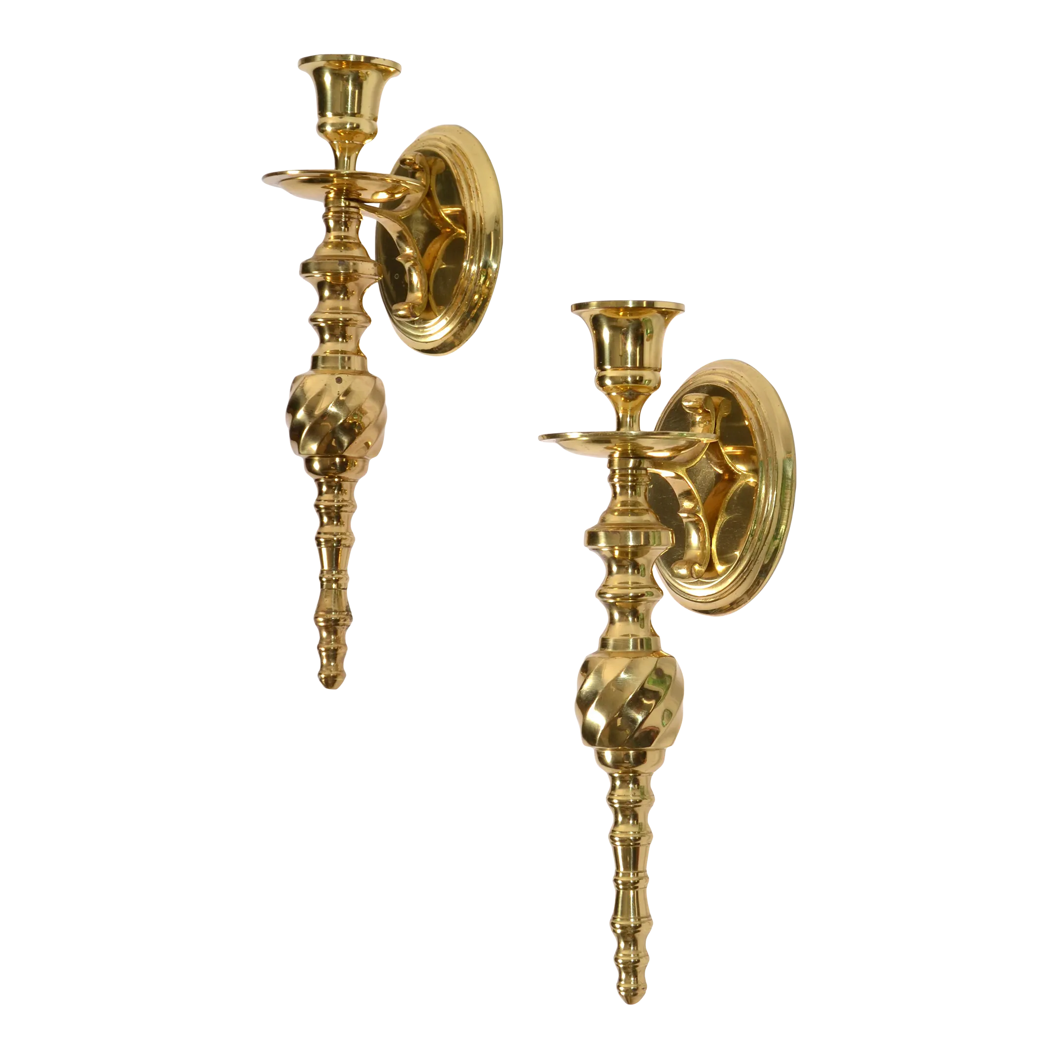 1980s Neoclassical Style Turned Solid Brass Candle Holder Wall