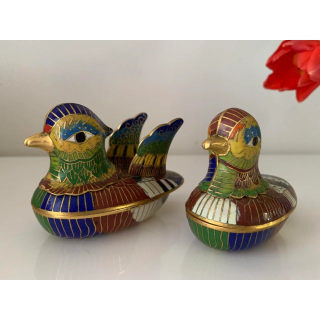 Chinoiserie Mid 20th Century Cloisonné Ducks - Set of 2 For Sale - Image 3 of 13