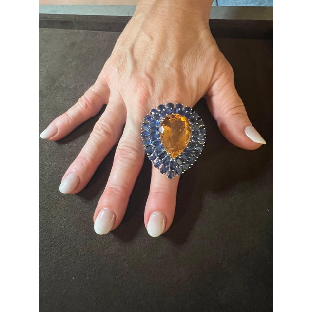 Bochic “Orient” Vintage Kyanite and Citrine Ring Set In 18K White Gold & Silver For Sale - Image 11 of 13
