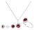 10K White Gold Red Garnet and 3/8 Cttw Diamond Halo Jewelry Set (Earrings, Pendant & Ring) For Sale