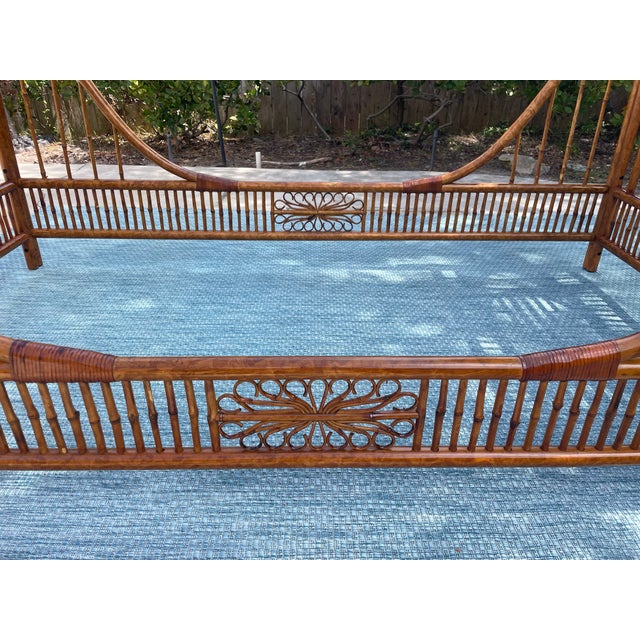 Vintage Rattan & Bamboo Sleigh Bed, Chinoiserie Style For Sale In San Diego - Image 6 of 11