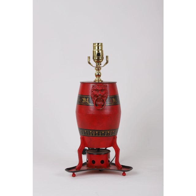 Mid 20th Century Vintage Chinese Red Drum Shaped Lamp For Sale - Image 5 of 5