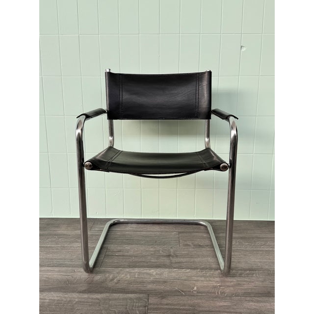 Vintage Italian Chair in Chromed Steel and Black Leather, 1970s For Sale - Image 4 of 14