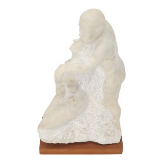 Mid-Century Modern Carved Marble Sculpture on Walnut Base For Sale