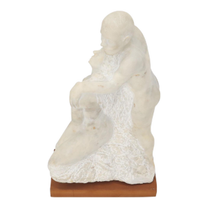 Mid-Century Modern Carved Marble Sculpture on Walnut Base