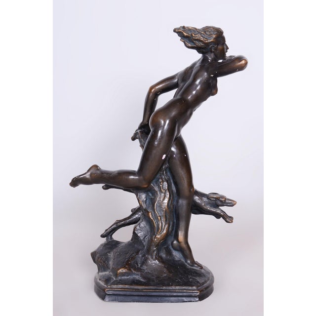 Vintage Art Deco Sculpture in Ceramic and Bronze by Jan Lichtág, 1930s For Sale - Image 9 of 12