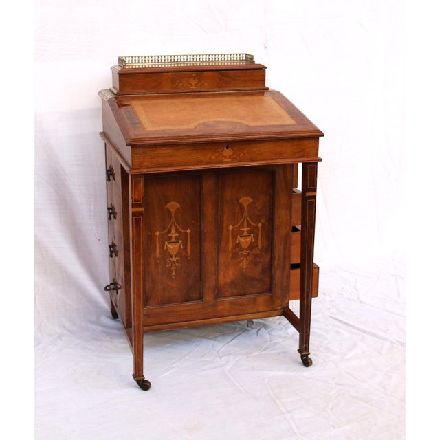 Antique Davenport Womens Desk in Walnut Wood with Inlays, 1890s For Sale - Image 18 of 18