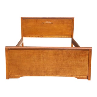 Antique French Louis XVI Style Carved Solid Walnut Full Size Double Bed For Sale