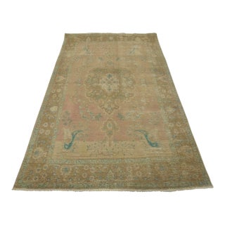 Tabriz Rug 6’2” X 9’3” Pink Wool Vintage Distressed Hand-Knotted Carpet For Sale