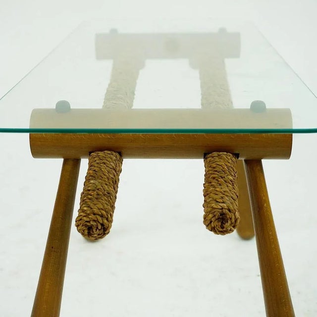 Mid-Century Austrian Beech Side Table with Cord and Glass Top by Max Kment, 1950s For Sale - Image 9 of 10
