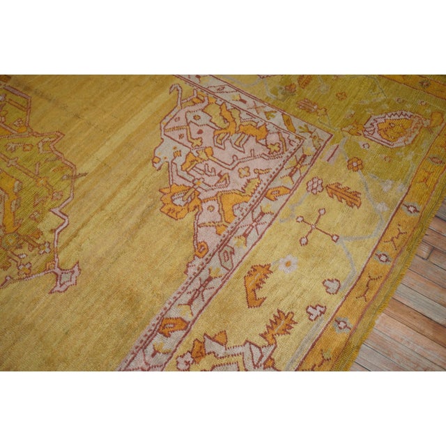 Folk Art Antique Zabihi Collection Gold Green Oushak Rug For Sale - Image 3 of 12