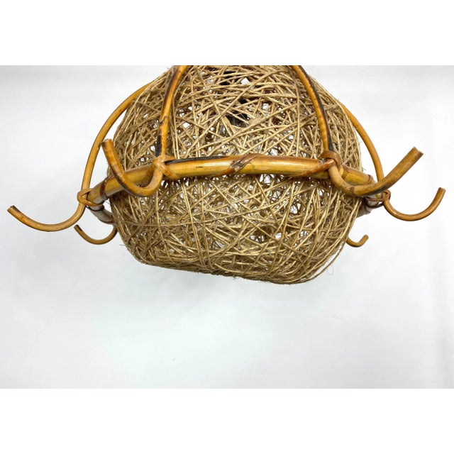 Wood Bamboo Rattan & Rope Chandelier Pendant, Italy, 1960s For Sale - Image 7 of 11