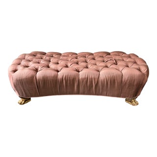 Vintage Button-Tufted Ottoman With Lion Paw Feet For Sale